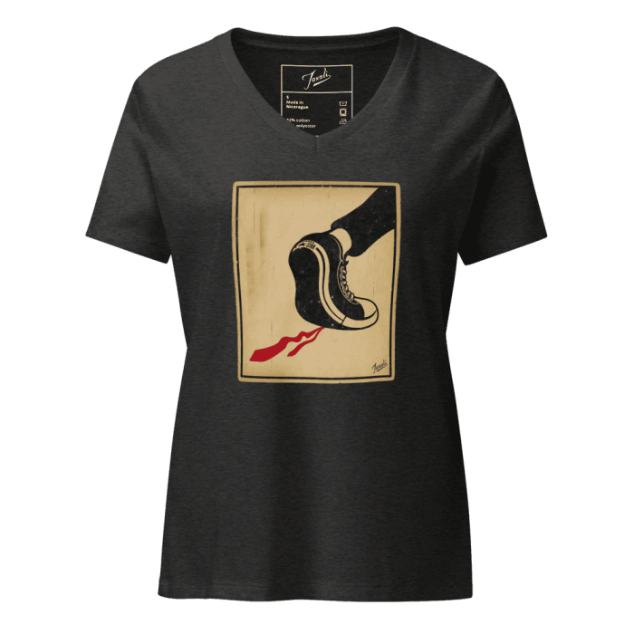 womens-relaxed-v-neck-t-shirt-dark-grey-heather-front-66d3a0471ecf6.png “Gary Taxali “Kamala Shoe” Women’s relaxed v-neck t-shirt - art fashion by Canadian artist Gary Taxali