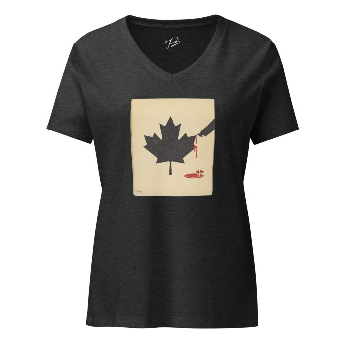 womens-relaxed-v-neck-t-shirt-dark-grey-heather-front-67a27df29f3b3.jpg GARY TAXALI “DON'T MESS WITH CANADA” WOMEN’S RELAXED V-NECK T-SHIRT - art fashion by Canadian artist Gary Taxali
