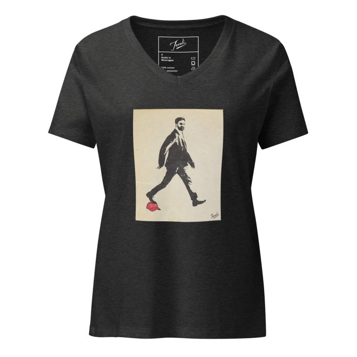 womens-relaxed-v-neck-t-shirt-dark-grey-heather-front-690f7cea5bcfa.jpg GARY TAXALI “ZOHRAN MAMDANI” RELAXED WOMEN'S V-NECK T-SHIRT - artist designed clothing by Gary Taxali