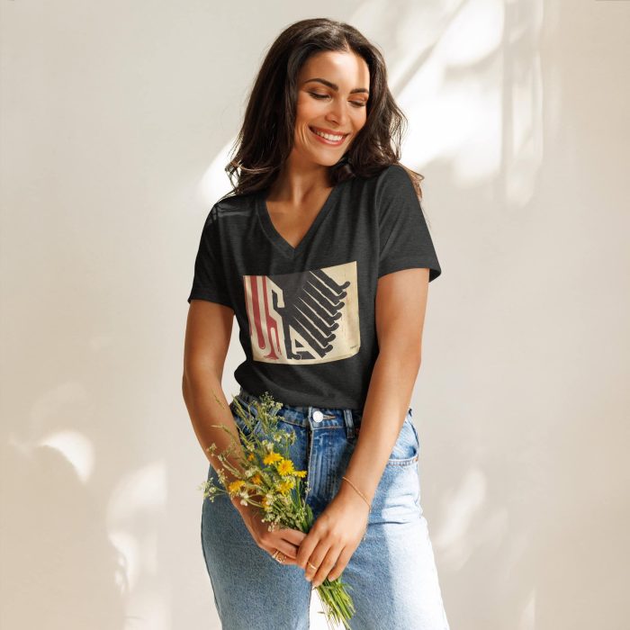 womens-relaxed-v-neck-t-shirt-dark-grey-heather-front-696147f0a9c61.jpg GARY TAXALI "ALL LOUD ON THE WESTERN FRONT" Women’s relaxed v-neck t-shirt - art fashion by Canadian artist Gary Taxali
