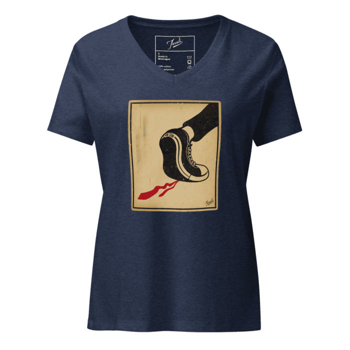 womens-relaxed-v-neck-t-shirt-heather-navy-front-66d3a0470ee4b.png “Gary Taxali “Kamala Shoe” Women’s relaxed v-neck t-shirt - art fashion by Canadian artist Gary Taxali