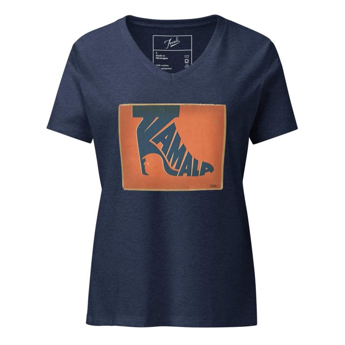 womens-relaxed-v-neck-t-shirt-heather-navy-front-6701708033dd8.jpg “Gary Taxali “Kamala Heel” Women’s relaxed v-neck t-shirt - artist designed clothing by Canadian artist Gary Taxali