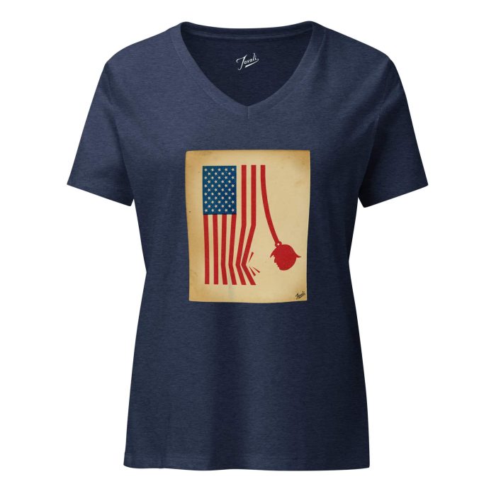 womens-relaxed-v-neck-t-shirt-heather-navy-front-67a273d32e09e.jpg GARY TAXALI “TRUMP WRECKING BALL” WOMEN’S RELAXED V-NECK T-SHIRT - art fashion by Gary Taxali