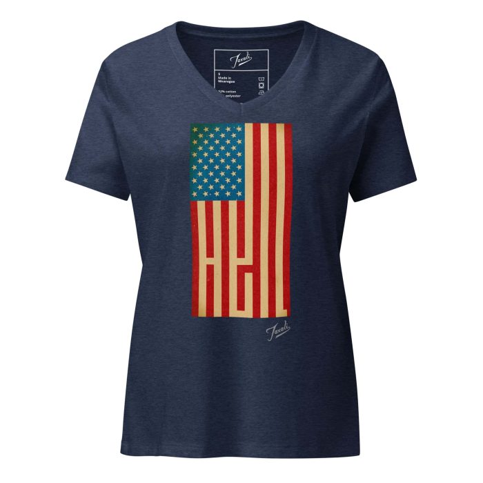 womens-relaxed-v-neck-t-shirt-heather-navy-front-67b88b01c49da.jpg GARY TAXALI “HEIL” WOMEN’S RELAXED V-NECK T-SHIRT - artist designed clothing by Gary Taxali