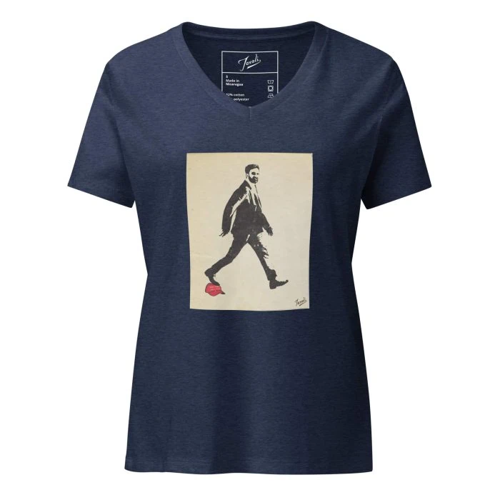 womens-relaxed-v-neck-t-shirt-heather-navy-front-690f7cea5b53c.jpg GARY TAXALI “ZOHRAN MAMDANI” RELAXED WOMEN'S V-NECK T-SHIRT - artist designed clothing by Gary Taxali