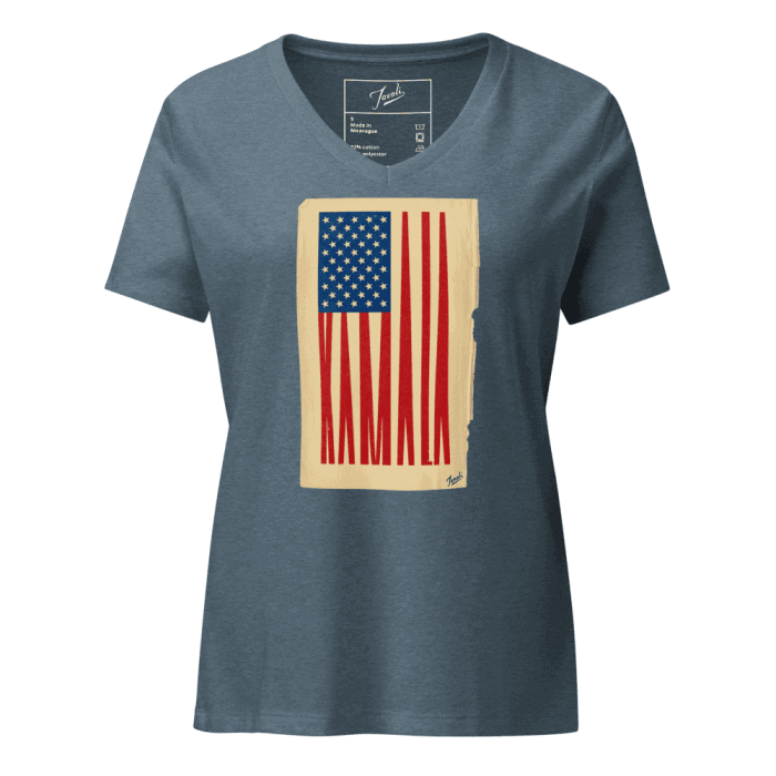 womens-relaxed-v-neck-t-shirt-heather-slate-front-66d3a331bf14e.png “Gary Taxali “Kamala Flag” Women’s relaxed v-neck t-shirt - pop art apparel by Gary Taxali