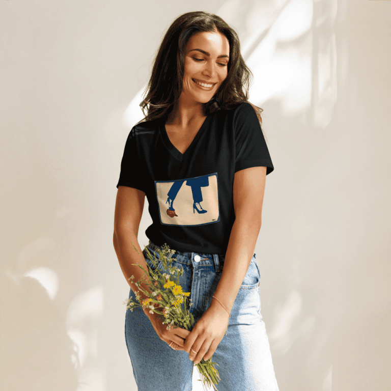 womens-relaxed-v-neck-t-shirt-solid-black-blend-front-66d399e02b63b “Gary Taxali “Kamala Wave” Women’s relaxed v-neck t-shirt - art fashion by Gary Taxali