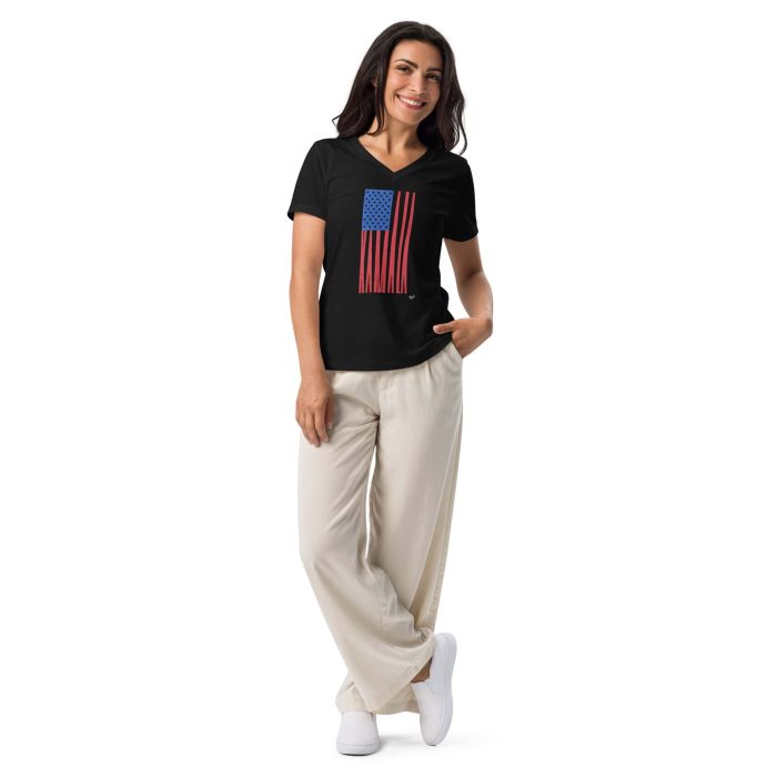 womens-relaxed-v-neck-t-shirt-solid-black-blend-front-66dda48127dc8.jpg Gary Taxali “Kamala Flag Simple Graphic” Women’s relaxed v-neck t-shirt - artist designed clothing by Gary Taxali