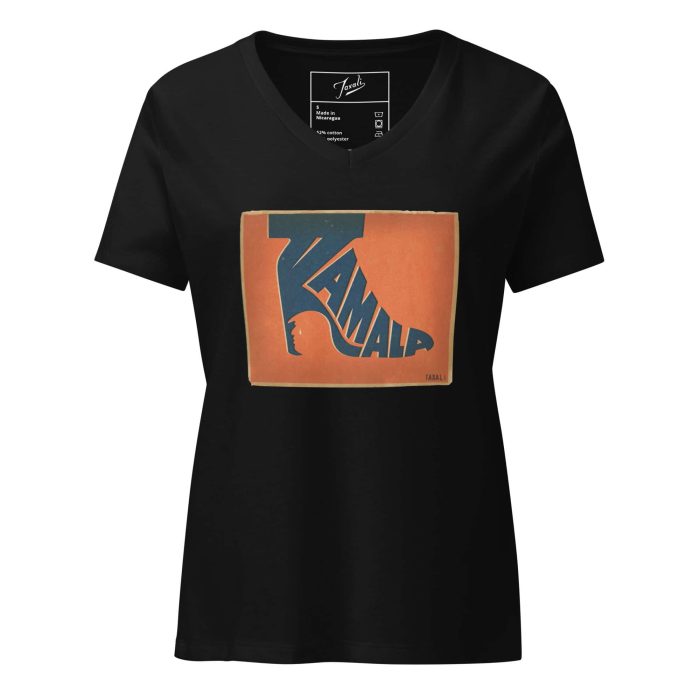 womens-relaxed-v-neck-t-shirt-solid-black-blend-front-6701708032bb5.jpg “Gary Taxali “Kamala Heel” Women’s relaxed v-neck t-shirt - artist designed clothing by Canadian artist Gary Taxali