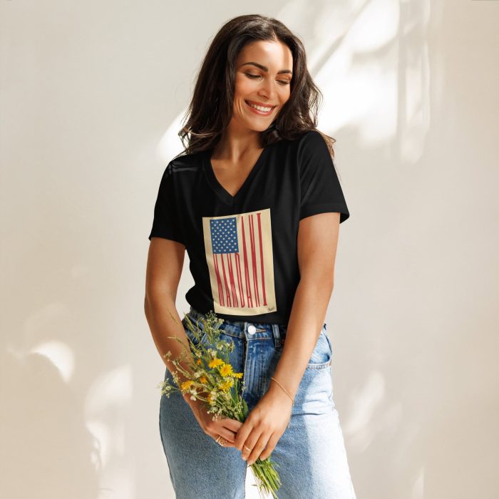 GARY TAXALI “MAMDANI FLAG” WOMEN’S RELAXED V-NECK T-SHIRT - pop art apparel by Canadian artist Gary Taxali