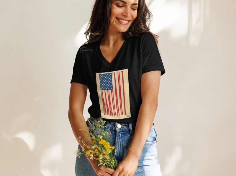 GARY TAXALI “MAMDANI FLAG” WOMEN’S RELAXED V-NECK T-SHIRT