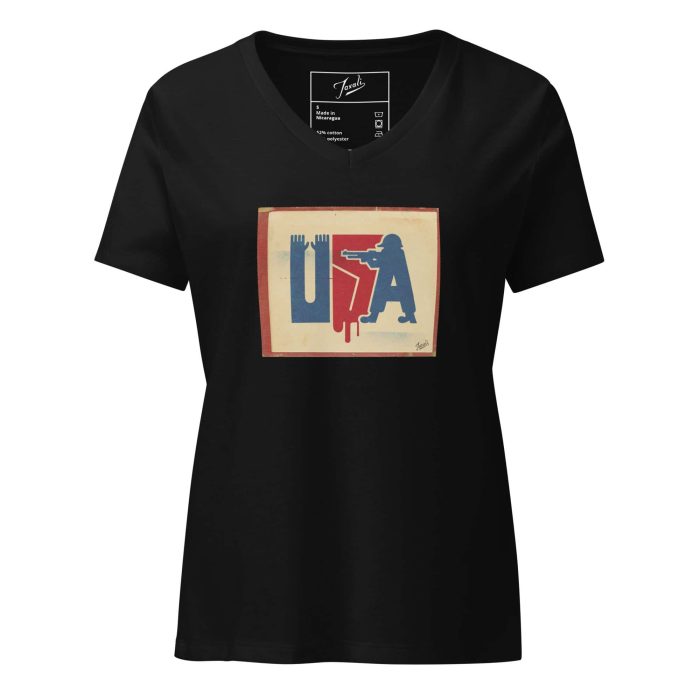 "Stick Up' Women’s relaxed v-neck t-shirt - pop art apparel by Canadian artist Gary Taxali