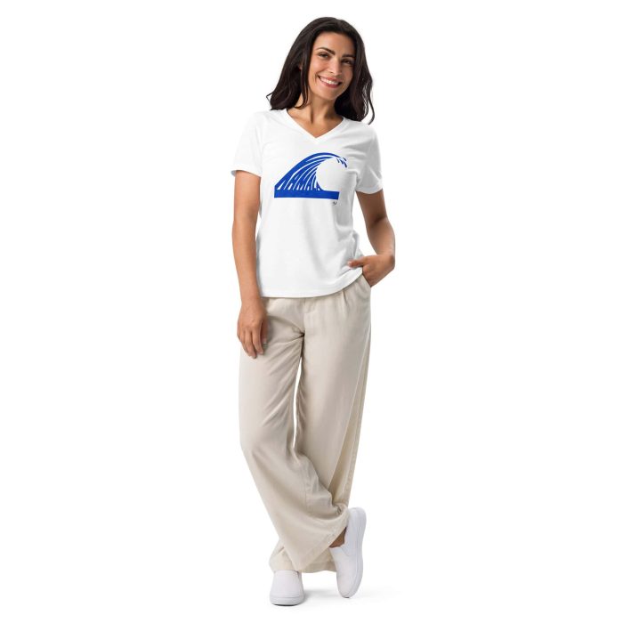 womens-relaxed-v-neck-t-shirt-solid-white-blend-front-66d489caa2c93.jpg Gary Taxali “Wave” Women’s relaxed v-neck t-shirt - White - artist designed clothing by Gary Taxali