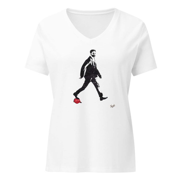 womens-relaxed-v-neck-t-shirt-solid-white-blend-front-690f806ecf858.jpg GARY TAXALI “ZOHRAN MAMDANI” WOMEN’S RELAXED V-NECK T-SHIRT – WHITE - pop art apparel by Canadian artist Gary Taxali