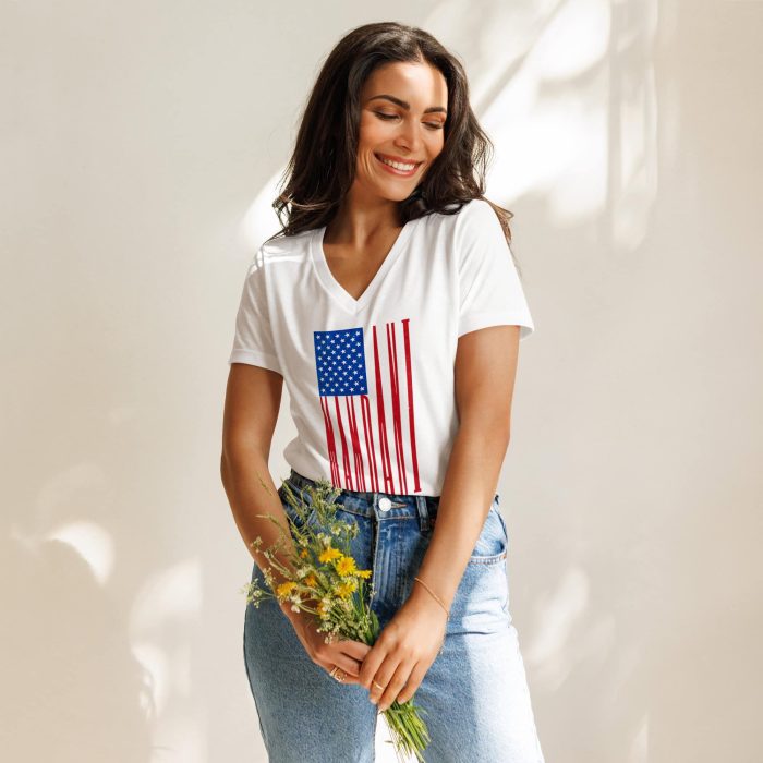 womens-relaxed-v-neck-t-shirt-solid-white-blend-front-692f4a095c305.jpg GARY TAXALI “MAMDANI KICKS” WOMEN’S RELAXED V-NECK T-SHIRT - art fashion by Canadian artist Gary Taxali