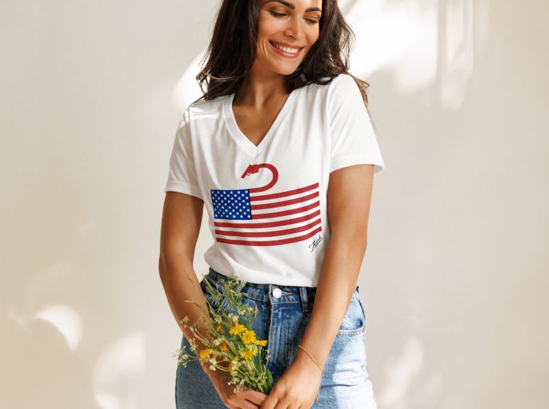 GARY TAXALI “AMERICAN GUN” Women’s relaxed v-neck t-shirt